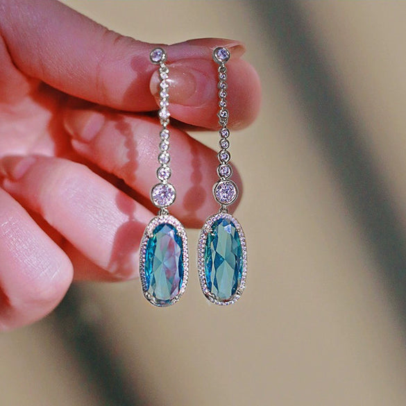 Wholesale Copper Microinlaid Zircon Tassel Elegant Geometric Earrings