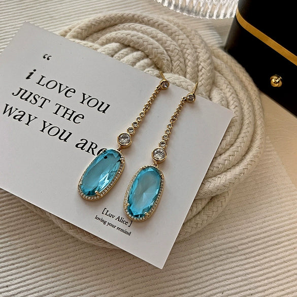 Wholesale Copper Microinlaid Zircon Tassel Elegant Geometric Earrings