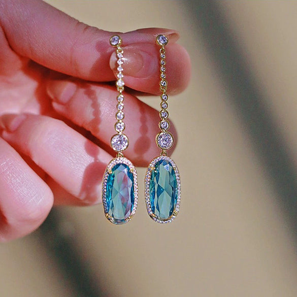 Wholesale Copper Microinlaid Zircon Tassel Elegant Geometric Earrings