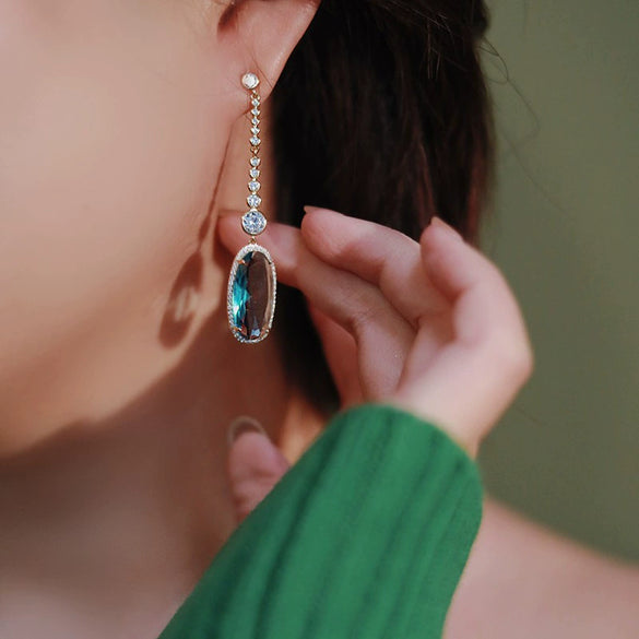 Wholesale Copper Microinlaid Zircon Tassel Elegant Geometric Earrings