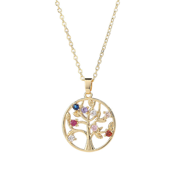 Wholesale Copper Microinlaid Zircon Tree Of Life Pendant Ochain Necklace With Electroplating Treatment Natural Plant Style For Women