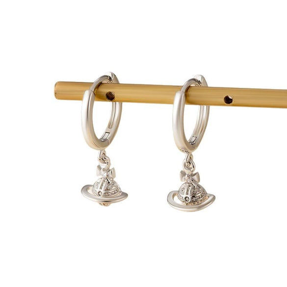 Wholesale Copper Microinlaid Zirconia Saturn Pendant Earrings For Girls Sweet Style