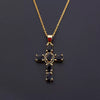 Wholesale Copper Micropaved Colorful Zircon Geometric Cross Pendant Clavicle Chain Necklace Jewelry