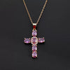 Wholesale Copper Micropaved Colorful Zircon Geometric Cross Pendant Clavicle Chain Necklace Jewelry