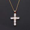 Wholesale Copper Micropaved Colorful Zircon Geometric Cross Pendant Clavicle Chain Necklace Jewelry