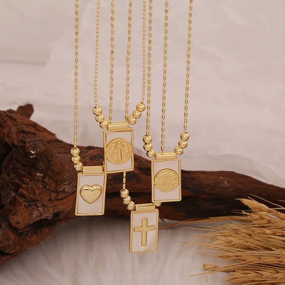 Wholesale Copper Microplated 18K Imitation Shell Cross Virgin Pendant Necklace Jewelry