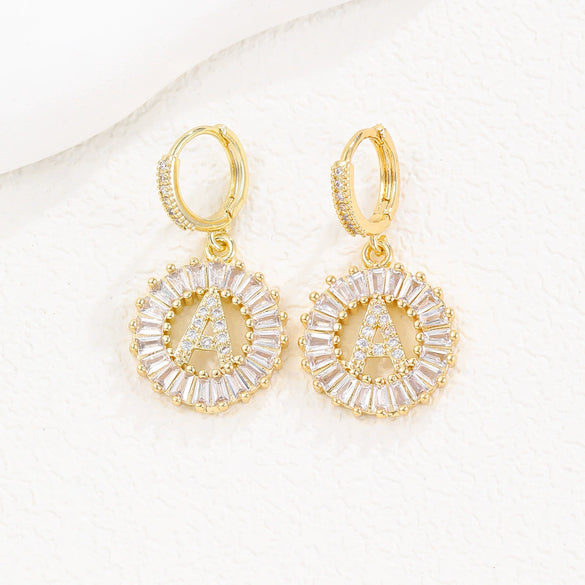 Wholesale Copper Minimalist Letter Zircon Earrings