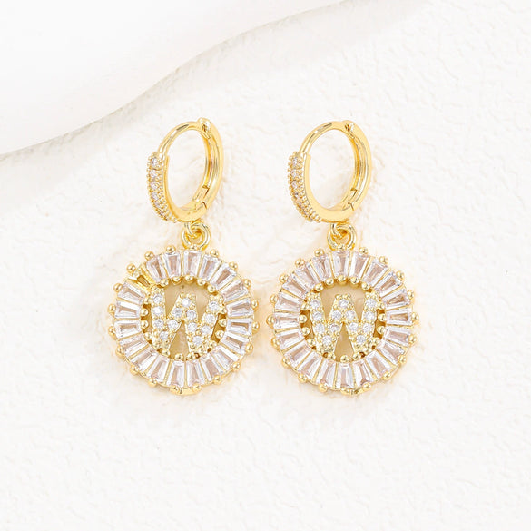 Wholesale Copper Minimalist Letter Zircon Earrings