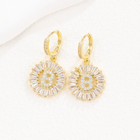 Wholesale Copper Minimalist Letter Zircon Earrings
