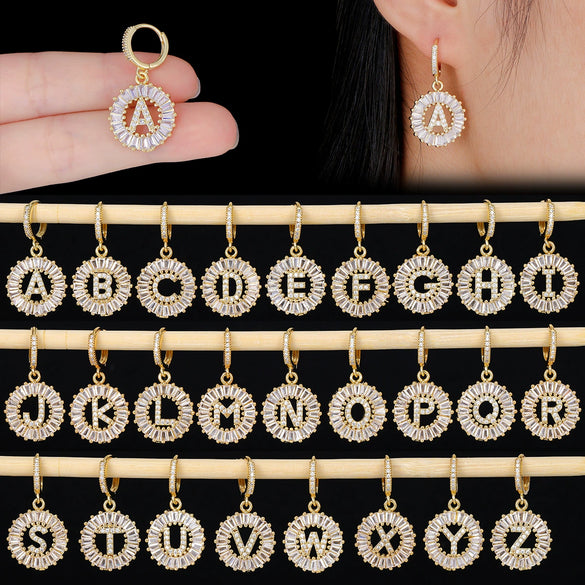 Wholesale Copper Minimalist Letter Zircon Earrings