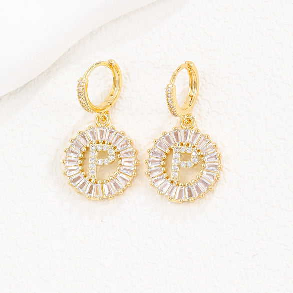 Wholesale Copper Minimalist Letter Zircon Earrings
