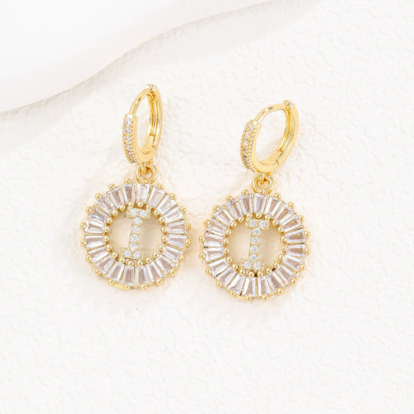 Wholesale Copper Minimalist Letter Zircon Earrings