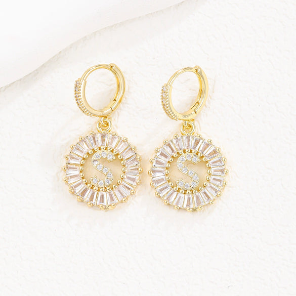 Wholesale Copper Minimalist Letter Zircon Earrings