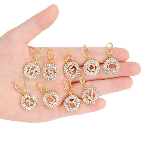 Wholesale Copper Minimalist Letter Zircon Earrings