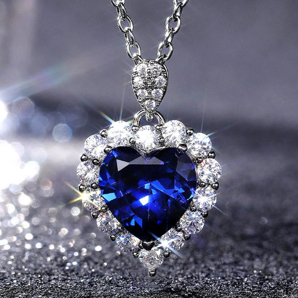Wholesale Copper Mixed Gem Inlaid Heart Shaped Sapphire Love Pendant Necklace For Women With Zircon Styling And Ochain