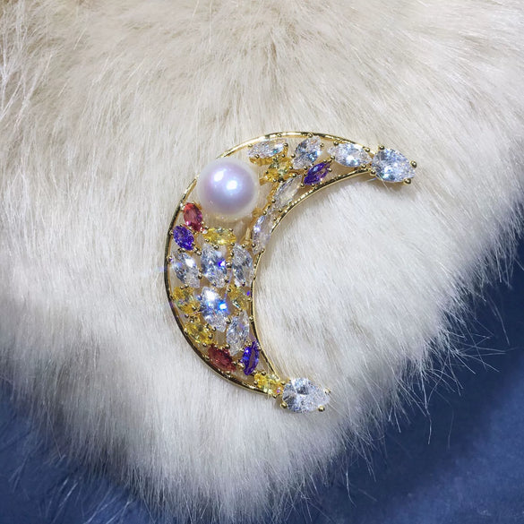 Wholesale Copper Moon Pearl Corsage Natural Pearl Highgrade Pin Pearl Brooch Fashion Jewelry