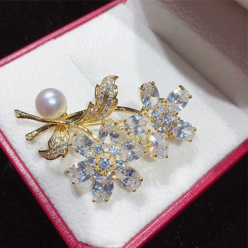 Wholesale Copper Natural Freshwater Pearl Flower Brooch Highend Craft For Women