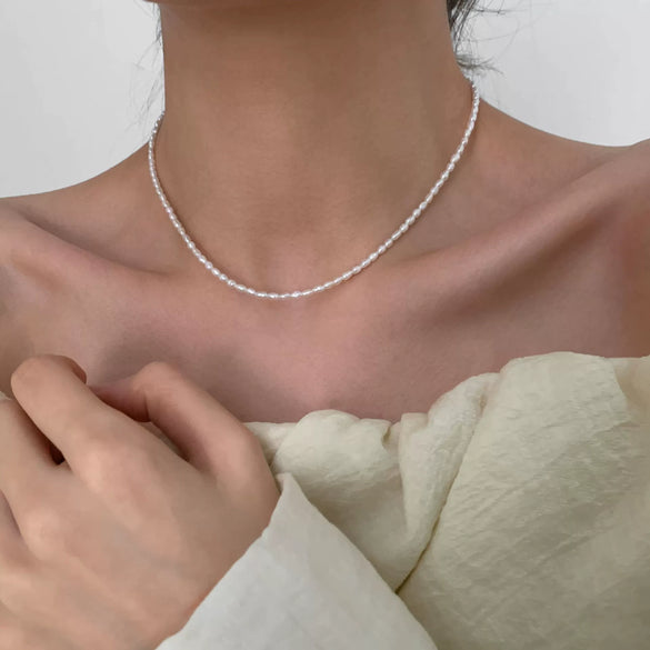 Wholesale Copper Natural Freshwater Pearl Necklace Baroque Geometric Handmade Women's Fashionable Clavicle Chain Sweater Chain