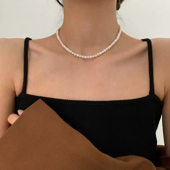 Wholesale Copper Natural Freshwater Pearl Necklace Baroque Geometric Handmade Women's Fashionable Clavicle Chain Sweater Chain