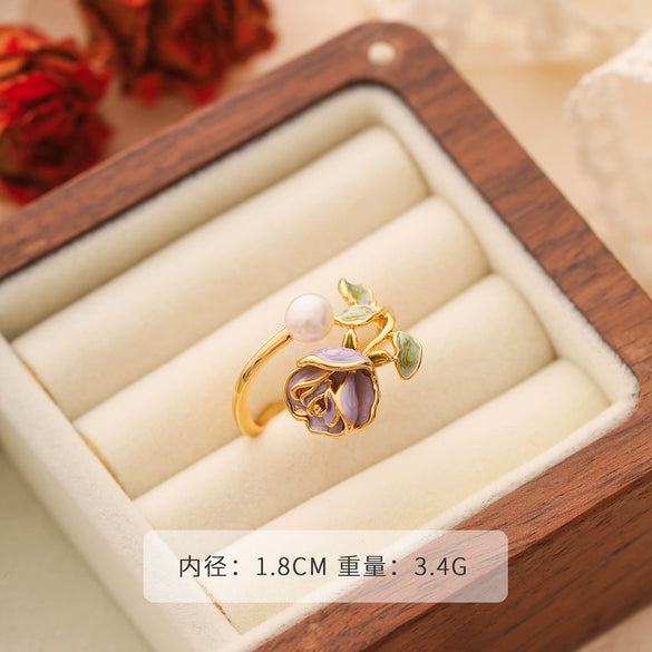 Wholesale Copper Natural Pearl Flower Open Ring For Women With Electroplating Design