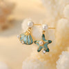 Wholesale Copper Natural Pearl Starfish Shell Asymmetric Geometric Earrings With Electroplating For Women