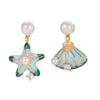 Wholesale Copper Natural Pearl Starfish Shell Asymmetric Geometric Earrings With Electroplating For Women
