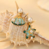 Wholesale Copper Natural Pearl Starfish Shell Asymmetric Geometric Earrings With Electroplating For Women
