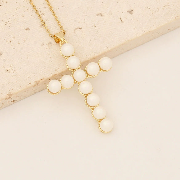 Wholesale Copper Necklace With Cross Pendant And Microinlaid Zircon 18K Gold Plated Personalized Style