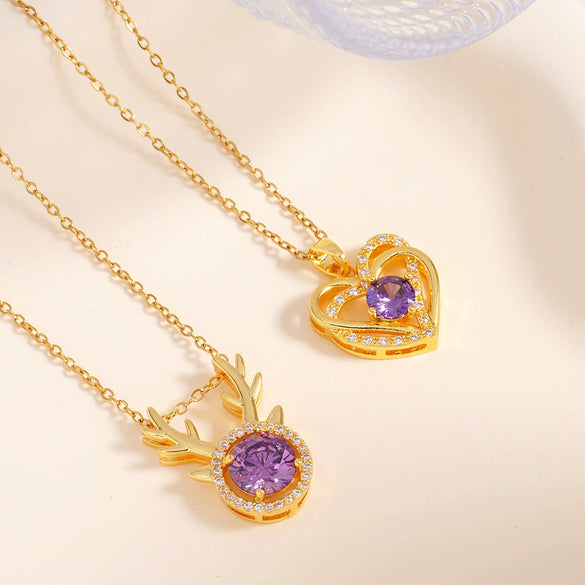Wholesale Copper Necklace With Mixed Gemstone Inlay Zircon Purple Electroplated O Chain Drop Shape Heart Shape For Women