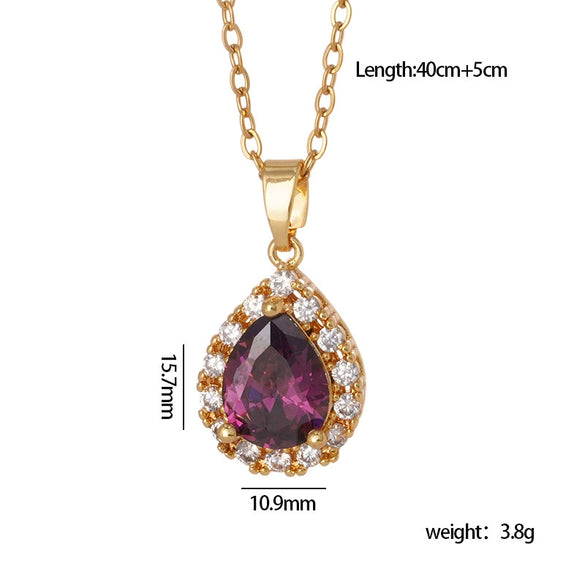 Wholesale Copper Necklace With Mixed Gemstone Inlay Zircon Purple Electroplated O Chain Drop Shape Heart Shape For Women