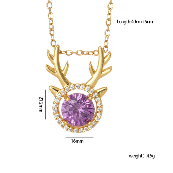 Wholesale Copper Necklace With Mixed Gemstone Inlay Zircon Purple Electroplated O Chain Drop Shape Heart Shape For Women