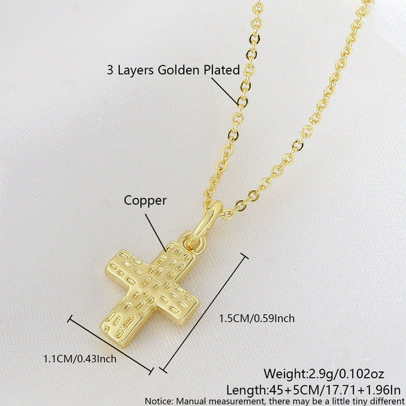 Wholesale Copper O Word Chain Cross Pendant Necklace With Hammer Pattern Gold Plated Retro Hip Hop Fashion Jewelry For Unisex