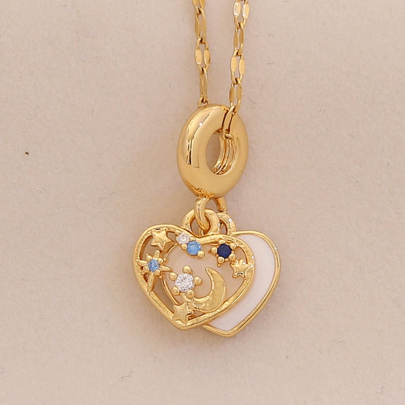 Wholesale Copper Oil Drop Heart Hollow Openable Pendant Necklace For Office Ladies