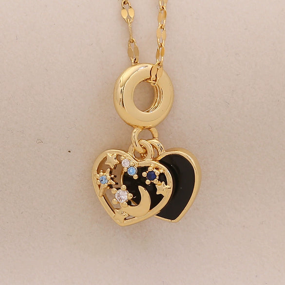 Wholesale Copper Oil Drop Heart Hollow Openable Pendant Necklace For Office Ladies