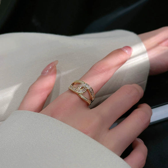 Wholesale Copper Open Ring For Women With Geometric Letters Numbers And Text Pattern And Micro Inlay Design