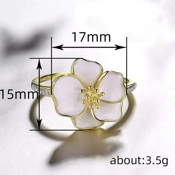Wholesale Copper Pastoral Style Flower Leaves Zircon Inlaid Finger Ring