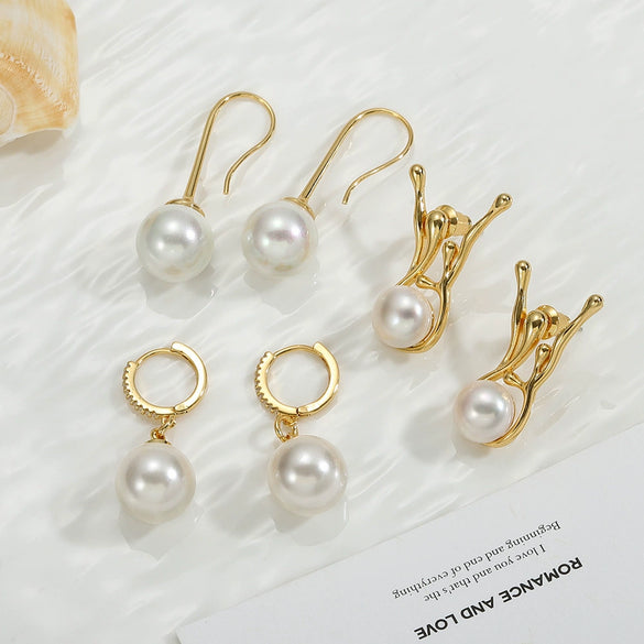 Wholesale Copper Pearl Earrings Minimalist Natural Geometric Electroplating Style