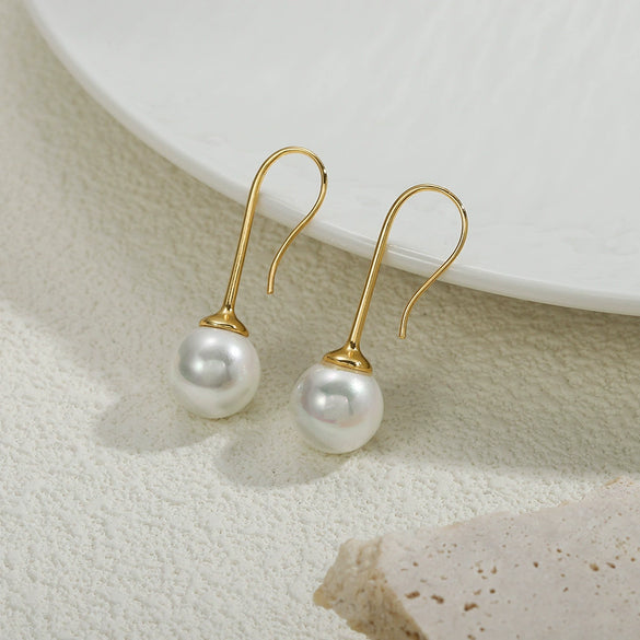 Wholesale Copper Pearl Earrings Minimalist Natural Geometric Electroplating Style