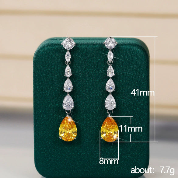 Wholesale Copper Pearshaped Dropshaped Zircon Long Tassel Women's Earrings