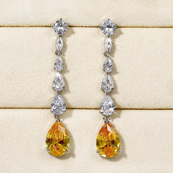 Wholesale Copper Pearshaped Dropshaped Zircon Long Tassel Women's Earrings