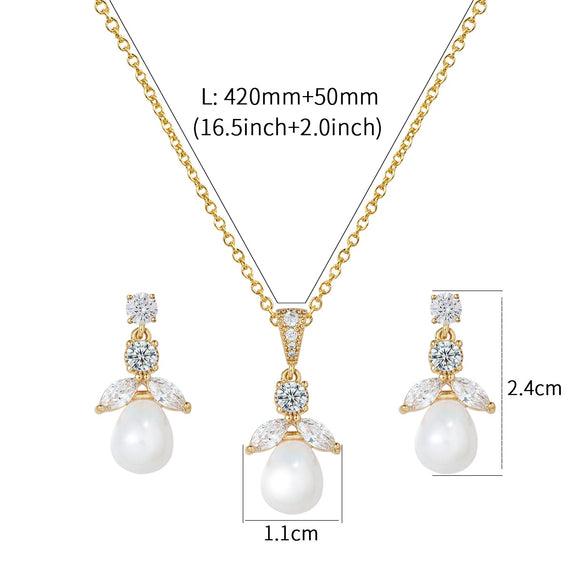 Wholesale Copper Pendant Necklace Earrings Suit With Clover And Leaf Design Electroplated Water Wave Chain For Women