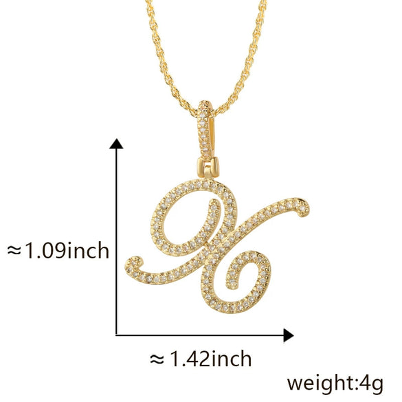 Wholesale Copper Pendant Necklace With English Letter Pattern Inlaid Zircon Electroplated Hiphop Style
