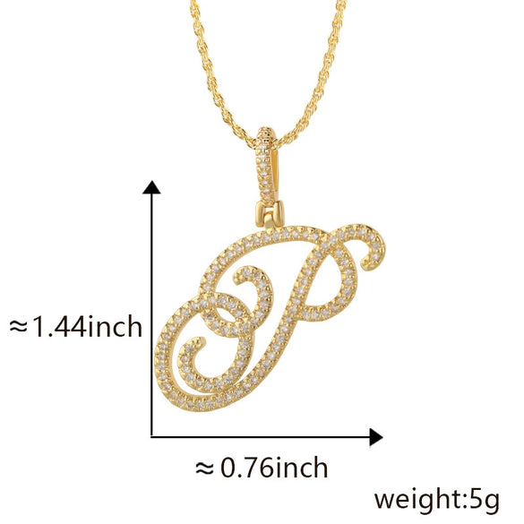 Wholesale Copper Pendant Necklace With English Letter Pattern Inlaid Zircon Electroplated Hiphop Style