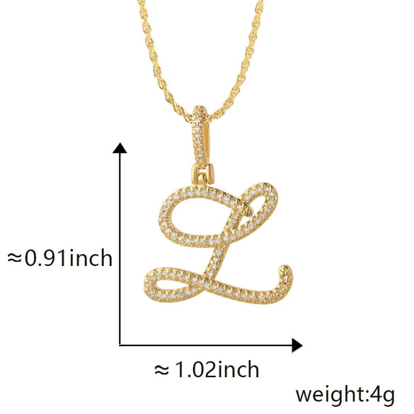 Wholesale Copper Pendant Necklace With English Letter Pattern Inlaid Zircon Electroplated Hiphop Style