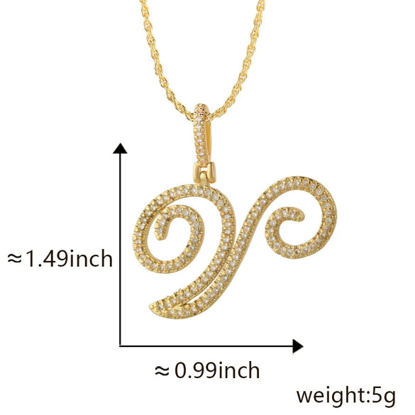 Wholesale Copper Pendant Necklace With English Letter Pattern Inlaid Zircon Electroplated Hiphop Style