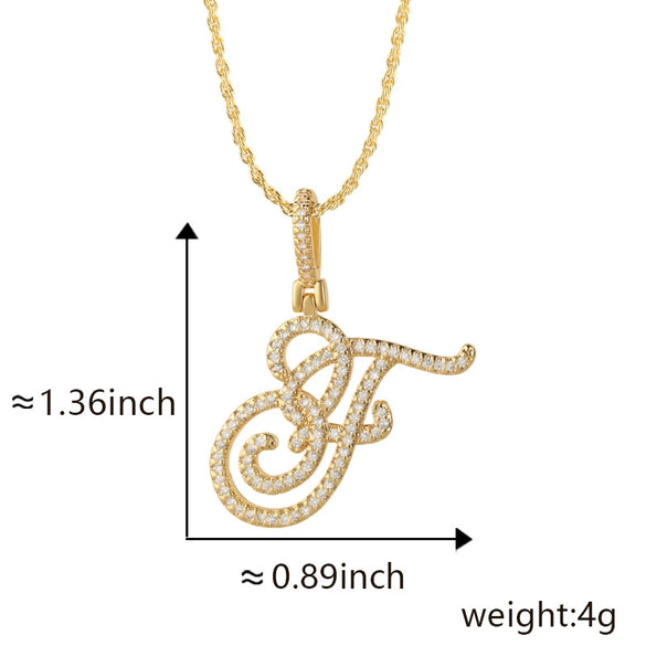 Wholesale Copper Pendant Necklace With English Letter Pattern Inlaid Zircon Electroplated Hiphop Style