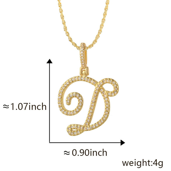 Wholesale Copper Pendant Necklace With English Letter Pattern Inlaid Zircon Electroplated Hiphop Style