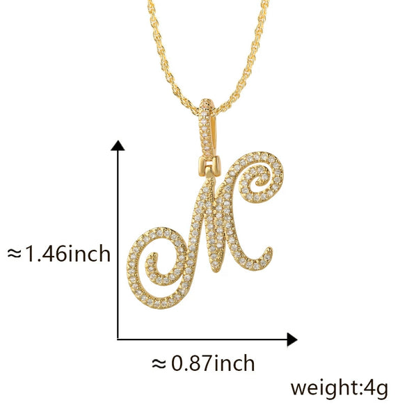Wholesale Copper Pendant Necklace With English Letter Pattern Inlaid Zircon Electroplated Hiphop Style