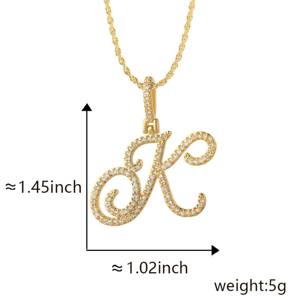 Wholesale Copper Pendant Necklace With English Letter Pattern Inlaid Zircon Electroplated Hiphop Style