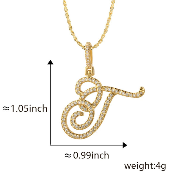 Wholesale Copper Pendant Necklace With English Letter Pattern Inlaid Zircon Electroplated Hiphop Style